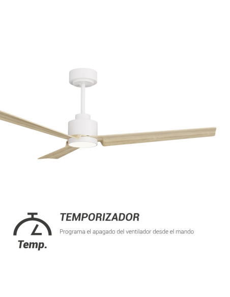 Ventilador de Techo LED Anne blanco con palas madera clara DC para espacios amplios temporizador