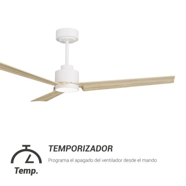 Ventilador de Techo LED Anne blanco con palas madera clara DC para espacios amplios temporizador