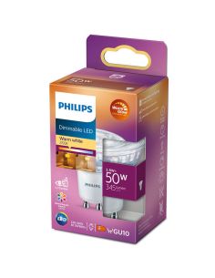 Bombilla LED GU10 Regulable 3,8W - 50W CRI90 36º Regulable WarmGlow 2.200K-2.700K Philips | LeonLeds