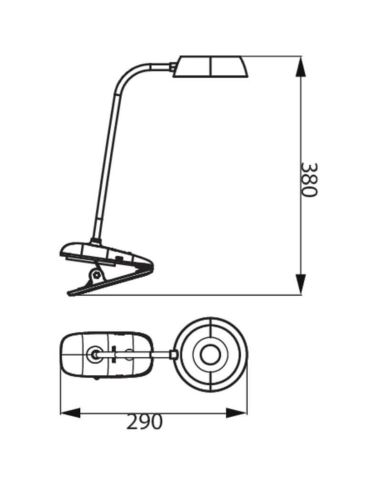 Dimensões Gooseneck de LED branco recarregável com Donutclip 3W 4000K DSK201 Philips | leonleds