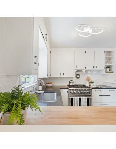 Plafonnier rond blanc Groovy dans une cuisine | leonleds