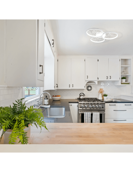 Plafonnier rond blanc Groovy dans une cuisine | leonleds