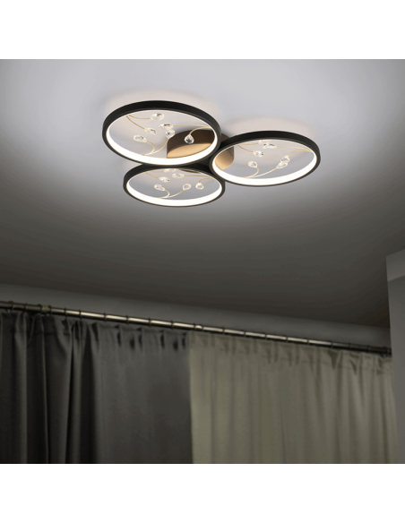 Plafonnier rond Groovy noir au plafond | leonleds