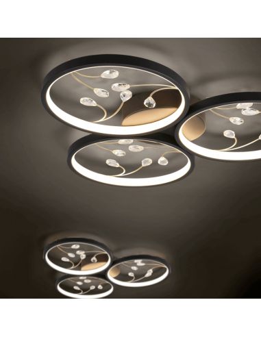 Luz de teto redonda Groovy preto no teto vista de perto | leonleds