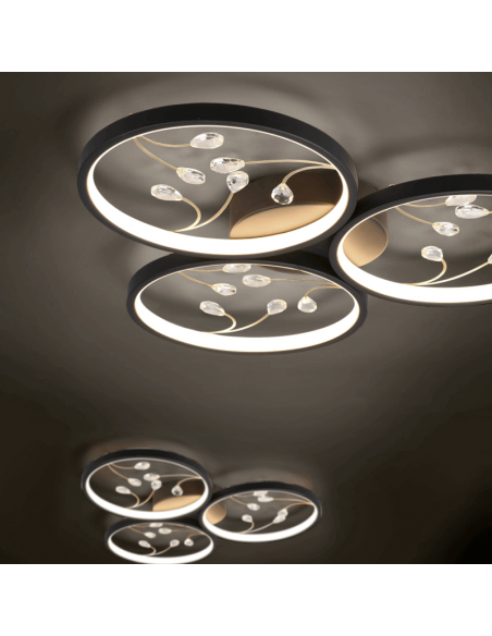 Luz de teto redonda Groovy preto no teto vista de perto | leonleds