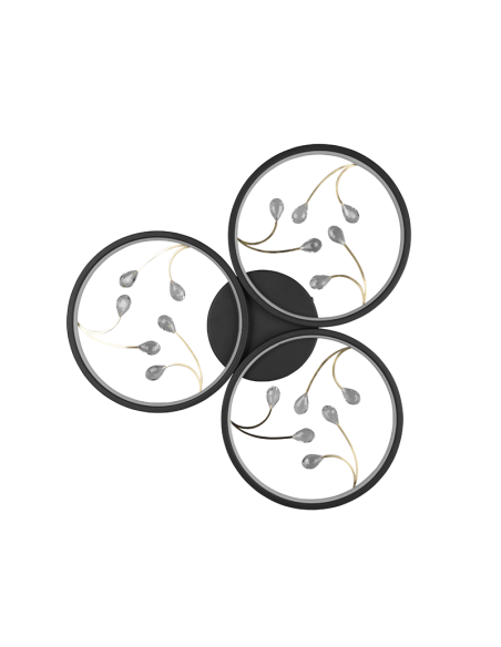 Plafonnier rond Groovy noir vu du dessous éteint | leonleds