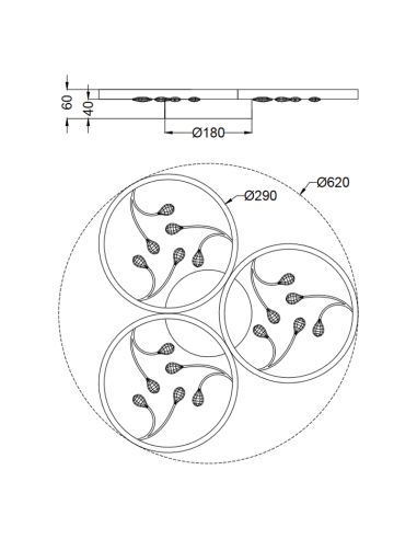 Plafonnier rond Groovy noir mesures du produit | leonleds