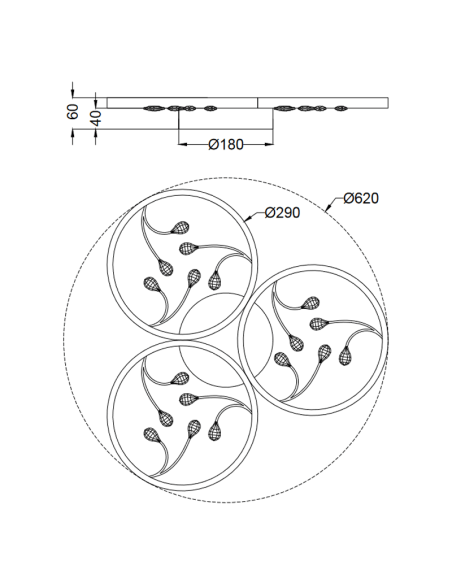 Plafonnier rond Groovy noir mesures du produit | leonleds