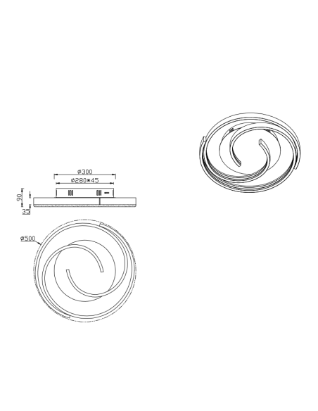 Plafón de techo Caya espiral blanco medida productos| LeonLeds