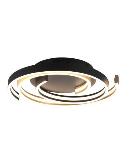 Plafón de techo Caya espiral negro encendido | LeonLeds