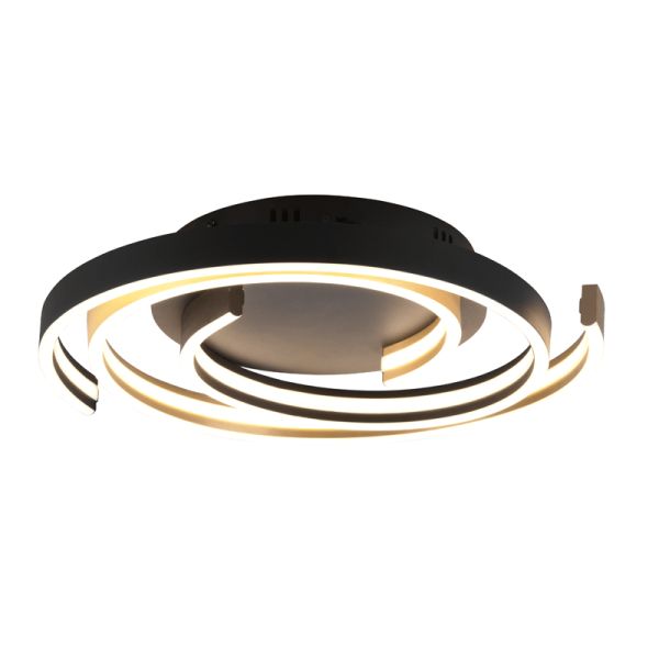 Plafón de techo Caya espiral negro encendido | LeonLeds