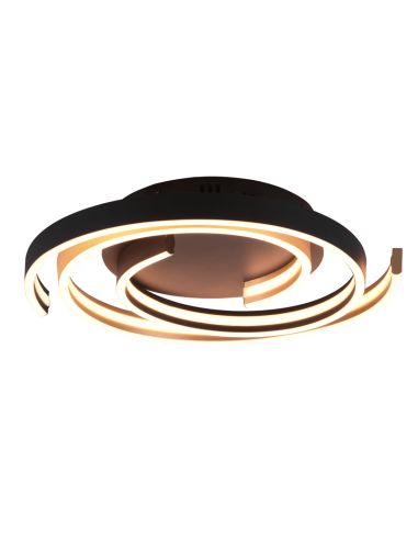 Plafón de techo Caya espiral negro encendido luz cálida | LeonLeds