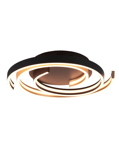 Plafón de techo Caya espiral negro encendido luz cálida | LeonLeds