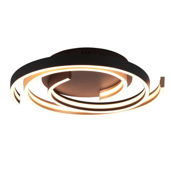 Plafón de techo Caya espiral negro encendido luz cálida | LeonLeds