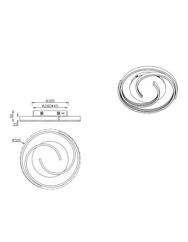 Plafón de techo Caya espiral negro medidas producto | LeonLeds