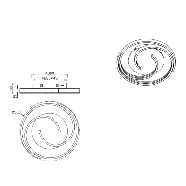 Spirale noire Caya plafonnier mesures du produit | leonleds