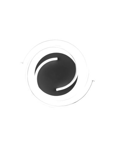 Plafón de techo Caya espiral negro encendido vista desde arriba| LeonLeds