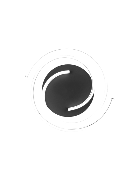 Plafón de techo Caya espiral negro encendido vista desde arriba| LeonLeds
