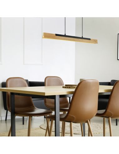 Luminária suspensa LED Kerale 25W de altura em uma sala de estar | leonleds