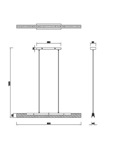 Fiche technique de la suspension LED Kerale 25W de hauteur | leonleds