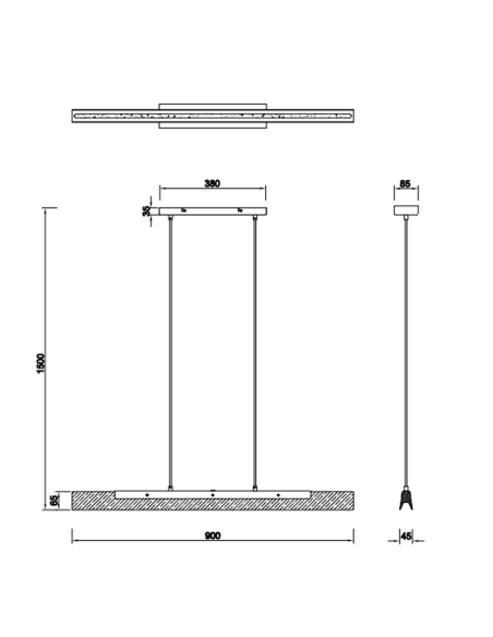 Fiche technique de la suspension LED Kerale 25W de hauteur | leonleds