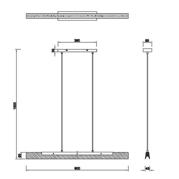 Fiche technique de la suspension LED Kerale 25W de hauteur | leonleds