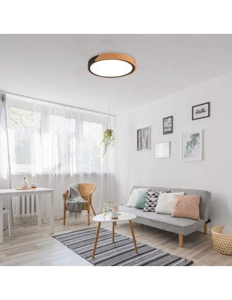 Plafón de techo LED integrado Jano negro 20W en un salón| LeonLeds