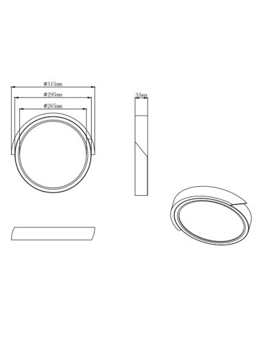 Plafonnier LED intégré Jano noir 20W mesures du produit| leonleds