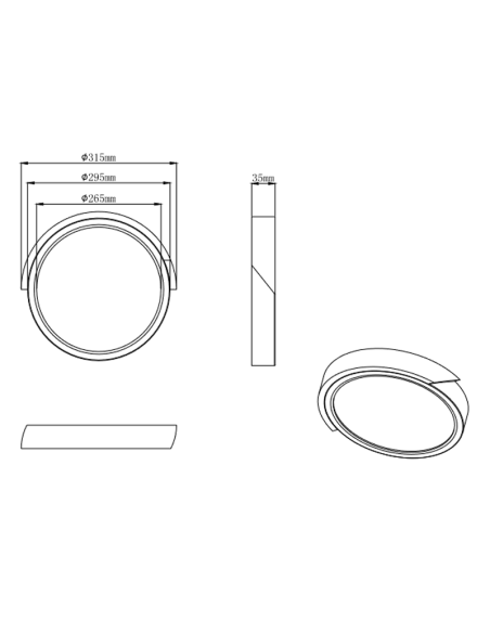 Plafonnier LED intégré Jano noir 20W mesures du produit| leonleds