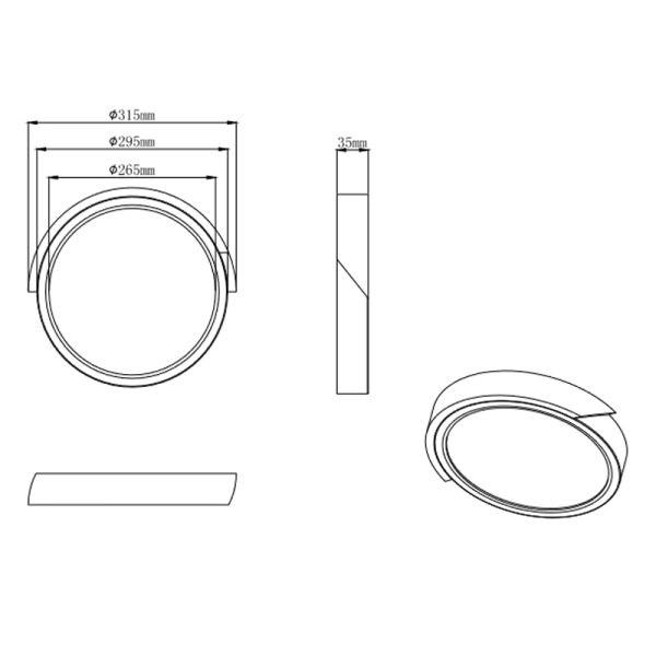 Plafón de techo LED integrado Jano negro 20W medidas producto| LeonLeds