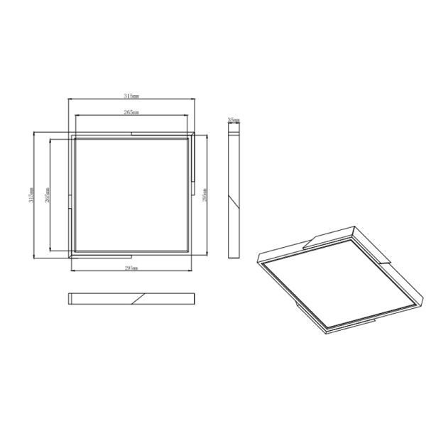 Plafón de techo LED integrado cuadrado 20W medidas producto| LeonLeds