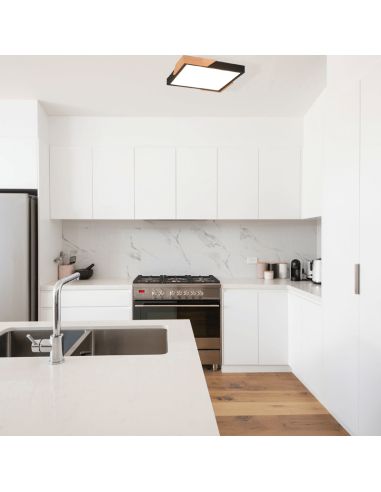 Plafón de techo LED integrado Meta negro 20W en una cocina| LeonLeds