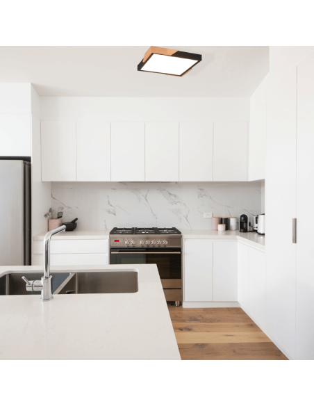 Plafón de techo LED integrado Meta negro 20W en una cocina| LeonLeds