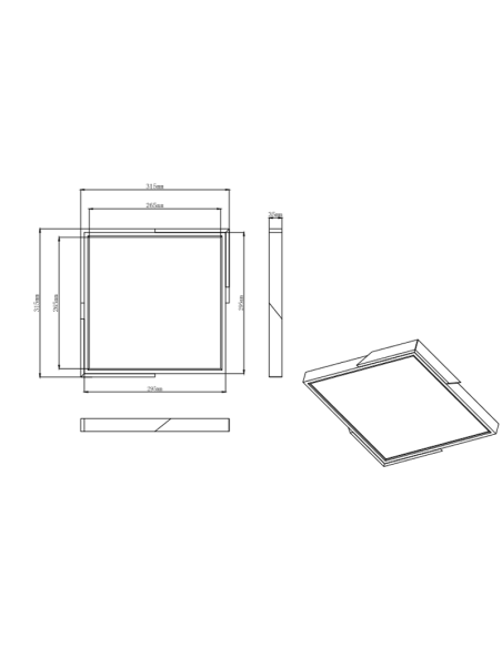 Luminária de teto LED integrada Meta black 20W medidas do produto| leonleds