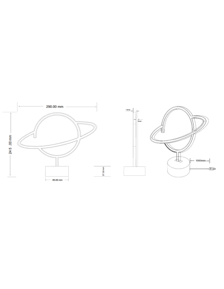 Lámpara de sobremesa LED forma planeta medidas producto| LeonLeds