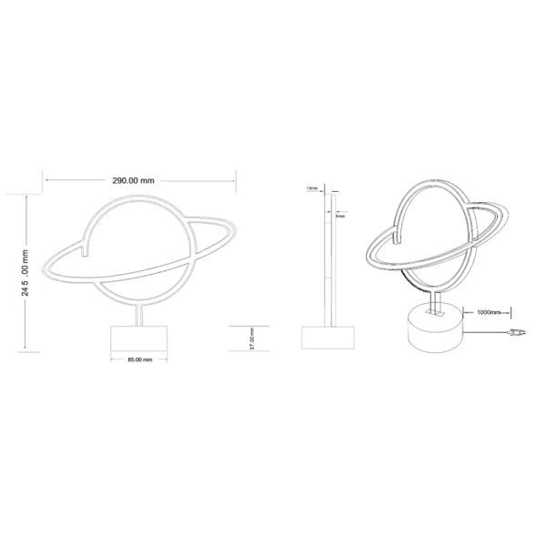 Lámpara de sobremesa LED forma planeta medidas producto| LeonLeds