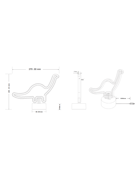 Lámpara de sobremesa LED forma dinosaurio medidas producto | LeonLeds