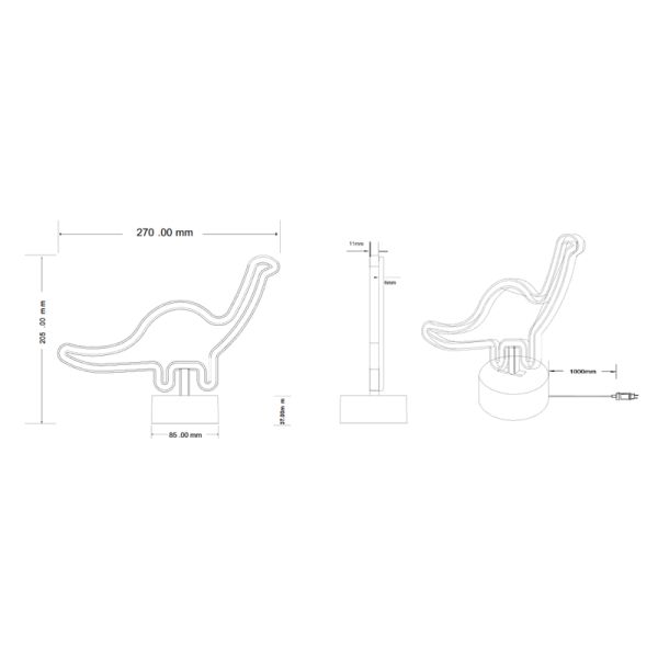 Lámpara de sobremesa LED forma dinosaurio medidas producto | LeonLeds
