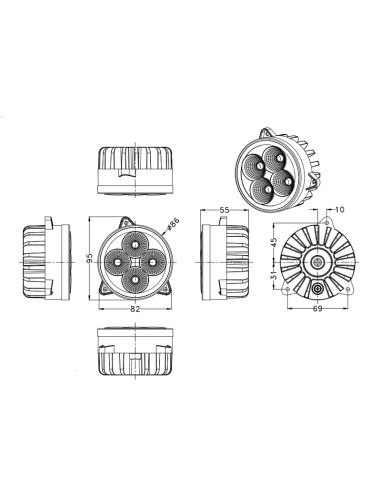 Faro LED redondo empotrable 40W de con conector 900512/24V Medidas | LeonLeds