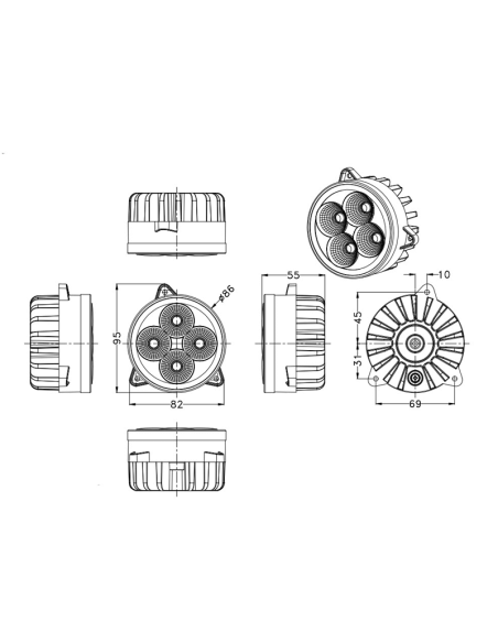 Faro LED redondo empotrable 40W de con conector 900512/24V Medidas | LeonLeds