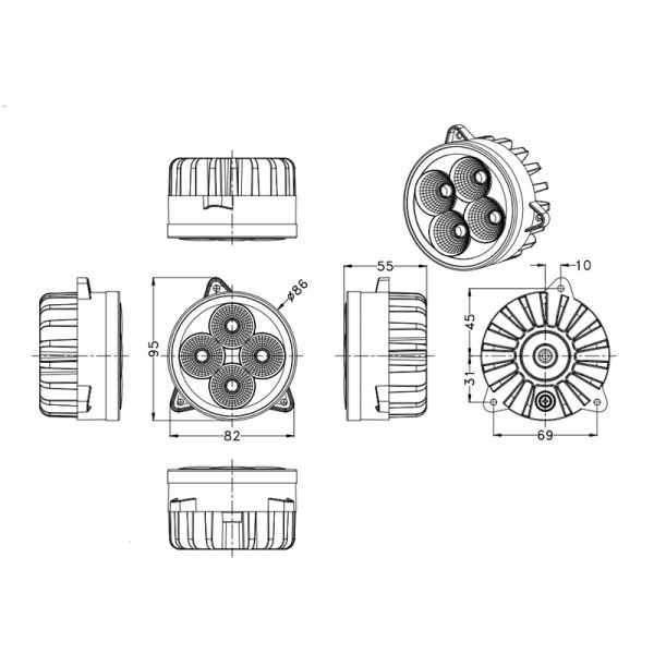 Faro LED redondo empotrable 40W de con conector 900512/24V Medidas | LeonLeds