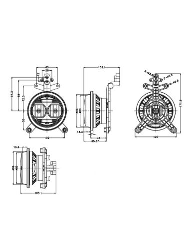 Faro LED redondo empotrable largo alcance 60W de con conector 9005 12/24V  Medidas| LeonLeds