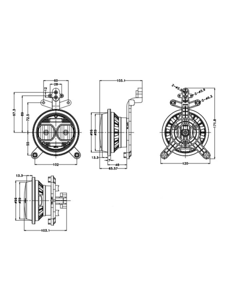 Refletor LED redondo embutido de longo alcance de 60W com conector 9005 12/24V Medidas| leonleds