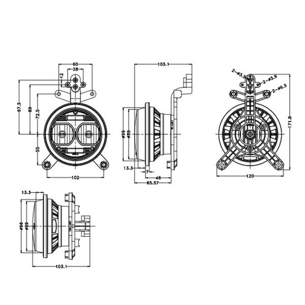 Faro LED redondo empotrable largo alcance 60W de con conector 9005 12/24V  Medidas| LeonLeds