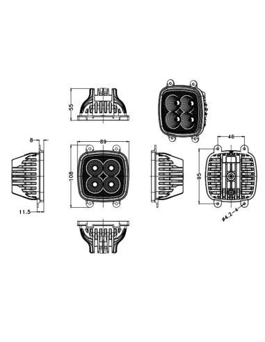 40W 3.400Lm 12V 24V phare de travail de trottoir à LED emptorable pour tracteurs John Deere Mesures | leonleds