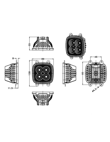 40W 3.400Lm 12V 24V phare de travail de trottoir à LED emptorable pour tracteurs John Deere Mesures | leonleds
