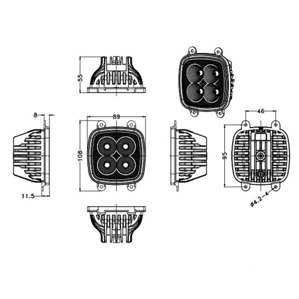 Faro de trabajo cunetero LED emptorable 40W 3.400Lm 12V 24V para tractores John Deere Medidas| LeonLeds