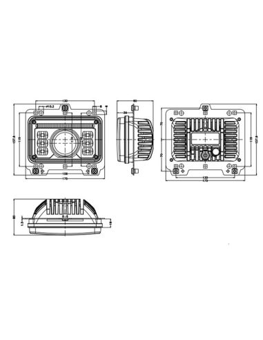 Farol LED retangular aprovado Massey Ferguson New Holland John Deere Landini Medições | leonleds