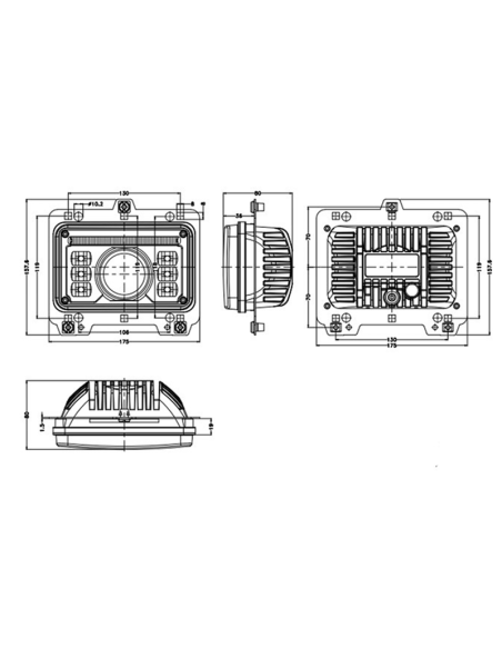 Faro delantero LED rectangular homologado Massey Ferguson New Holland John Deere Landini Medidas | LeonLeds