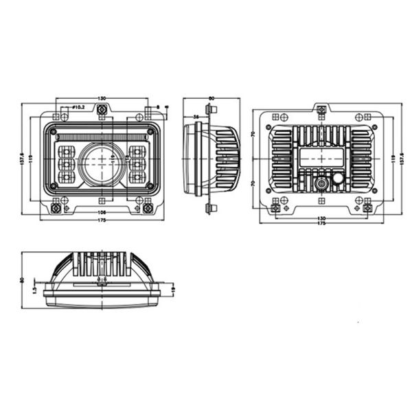 Farol LED retangular aprovado Massey Ferguson New Holland John Deere Landini Medições | leonleds